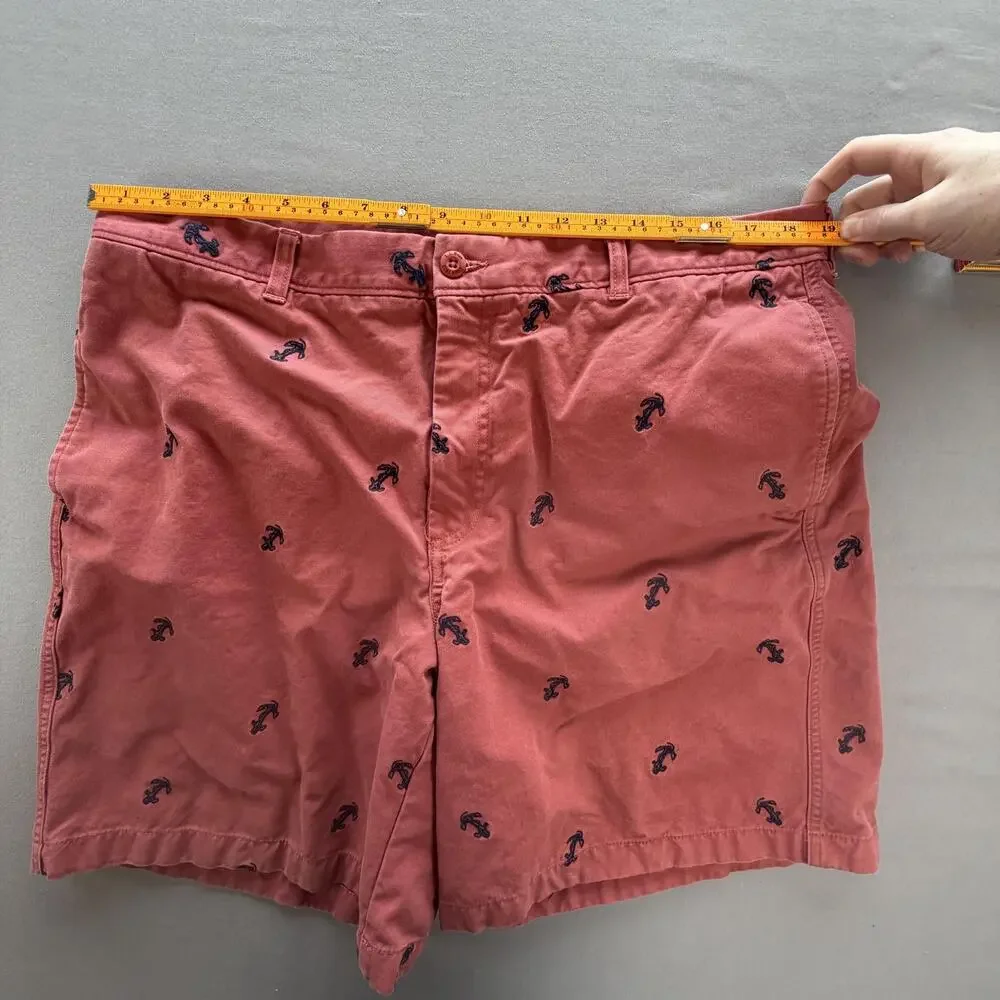 L.L.Bean Shorts Mens 36 Red Anchor Embroidered Cotton Chino 8 Inseam Nautical
